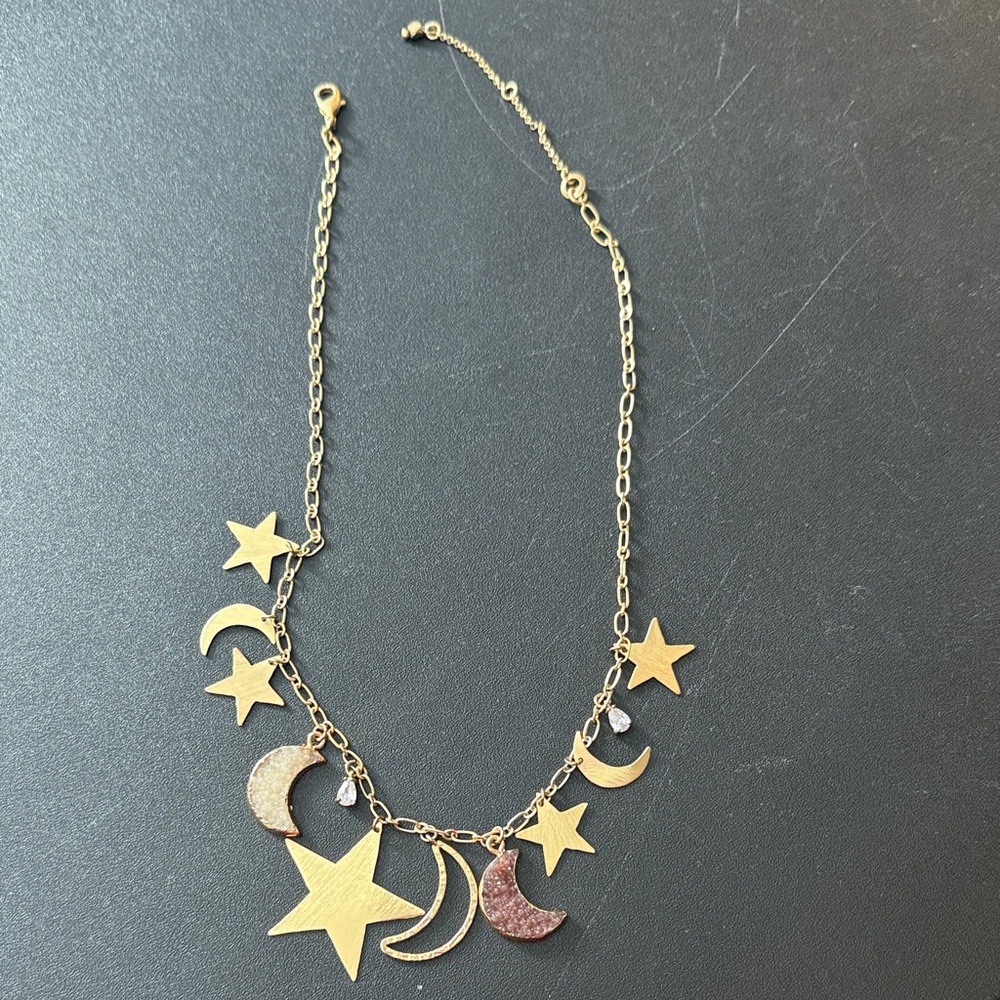 Anthropologie Gold Star and Moon Necklace